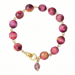 Faceted Fuchsia Tiger Eye Pearl Bracelet with Pendant in