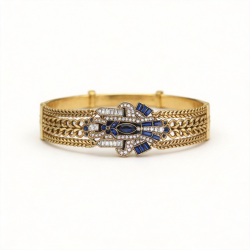 1920s Style Blue Floral Rhinestone Wedding Art Deco Gold Bracelet QD26