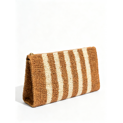 MAISON SCOTCH Women's Bag Brown Straw Braided Striped Summer Clutch Purse