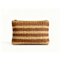 MAISON SCOTCH Women's Bag Brown Straw Braided Striped Summer Clutch Purse
