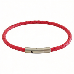 Men's - Women's Red Braided Leather Bracelet - Stainless Steel Bayonet Clasp