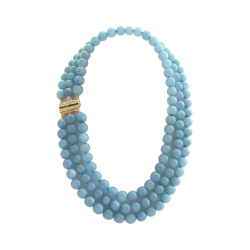 Necklace de cuentas redondas de piedras preciosas aguamarina Blue natural de 3 filas 18-20"" 6/8/10/12 mm