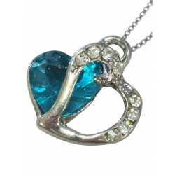 Double Heart Pendant Necklace Aqua Blue Rhinestone 925 Silver Love Gift