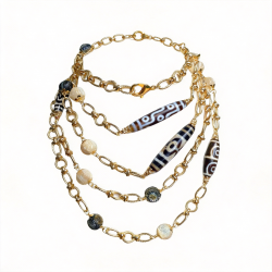 By Danilova, Pearl, Natural Stone & Chunky Gold Chain 110-122cm Beaded Necklaces