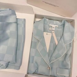 Women's New Silk Jacquard Checkered Pajama Set - Luxury Solid Color Ice Silk - Long Sleeves & Pants - Spring/Summer Home Wear