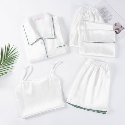 New Summer Women's 4-Piece Pajama Set - Sweet Solid Color 5050 Fabric - Thin Style - All-Season Wear
