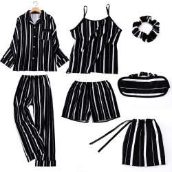 Factory Direct Women's 7-Piece Rayon Silk Pajama Set - 4-Season Wearable-Outside Long Sleeve & Pants Loungewear