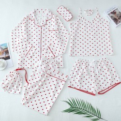 Factory Direct Women's 7-Piece Bubble Crinkle Cotton Pajama Set - 4-Season Wearable-Outside Long Sleeve & Pants Loungewear