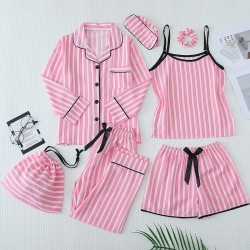 Factory Direct Matching Family Pajamas - 7-Piece Bubble Wrinkle Cotton Set (Women's Camisole & Shorts + Kids' Outfit)