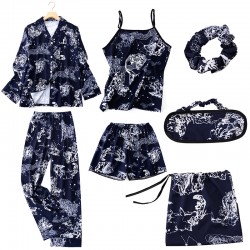 Factory Direct Women's 7-Piece Rayon Silk Pajama Set - 4-Season Wear Camisole & Shorts Loungewear