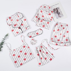 Manufacturer Direct Women's 7-Piece Ice Silk Pajama Set - Long Sleeves, Shorts & Camisole - Sexy Home Wear - All-Season Wear
