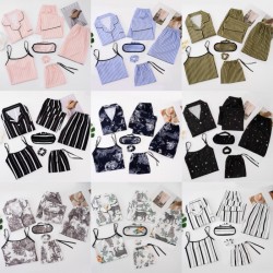 Korean-Style Women's 7-Piece Silk-Like Rayon Pajama Set - 4-Season Wear Long Sleeve & Camisole, Ice Silk Loungewear