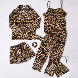 2025 Kids' 7-Piece Silk Pajama Set - Factory Direct Ozon 4-Season Wear Leopard Print Loungewear