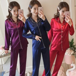 Factory Direct Plus Size Women's Pajama Set - High-Quality Solid Color Cardigan, Long Sleeve Silk-Like Loungewear