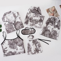 Women's 7-Piece 4-Season Silk Pajama Set - Factory Direct Silk-Like Rayon Long Sleeve & Camisole Loungewear