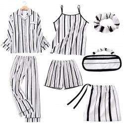 Factory Direct Women's 7-Piece Rayon Silk Pajama Set - Wearable-Outside Long Sleeve & Pants Loungewear
