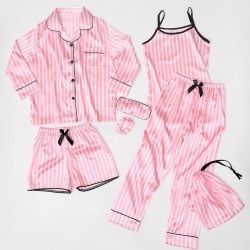 Ozon Factory Direct Kids' 7-Piece Silk-Like Pajama Set - Striped Print Loungewear