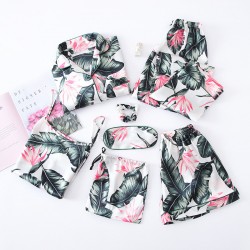 Manufacturer Direct New Women's 7-Piece Faux Silk Pajama Set - Banana Leaf Print