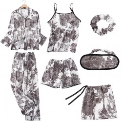 Factory Direct Women's 7-Piece Rayon Silk Pajama Set - 4-Season Wear Camisole & Shorts Loungewear
