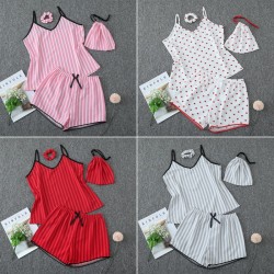 Summer Factory Direct Women's Bubble Crinkle Cotton Pajama Set - Adjustable Camisole & Shorts Loungewear