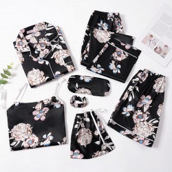 Women's New 7-Piece Silk Pajama Set - European & American Fashion - Spring/Summer - All-Season Wear