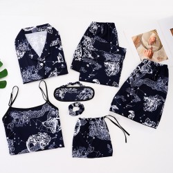 Women's 7-Piece 4-Season Silk Pajama Set - Factory Direct Silk-Like Rayon Long Sleeve & Camisole Loungewear