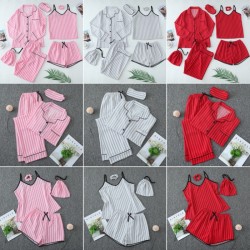 Factory Direct Women's 7-Piece Bubble Cotton Pajamas - Long Sleeves & Camisole - All-Season Loungewear Set for Summer