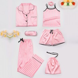 Factory Direct Kids' 7-Piece Faux Silk Striped Pajamas - All-Season Loungewear Set for Ozon