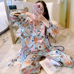 Women's 3-Piece 4-Season Ice Silk Pajama Set - Sexy Casual Thin Sling, Long Pants & Robe, Loungewear