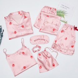 Women's 7-Piece 4-Season Pajama Set - Silky Soft Silk-Like Long Sleeve & Camisole, Sexy Loungewear, Factory Supply