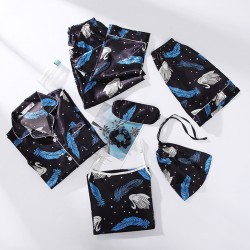 7ps New Style Women's Faux Silk Pajama Set - Fashionable 7-Piece Design - Spring/Autumn - All-Season Wear