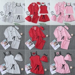 Factory Direct Matching Family Pajamas - 7-Piece Bubble Wrinkle Cotton Set (Women's Camisole & Shorts + Kids' Outfit)