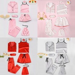 Factory Direct Kids' 7-Piece Faux Silk Striped Pajamas - All-Season Loungewear Set