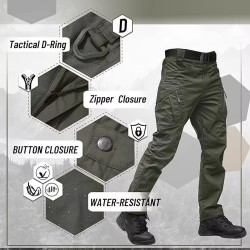 Tactical Lightweight Cotton/Polyester Casual Cargo Pants Men Outdoor Windproof Breathable Elastic Waist Hiking Hunting