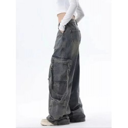 Men Breathable Regular Fit Mid Waist Woolen Cargo Style Denim Pants