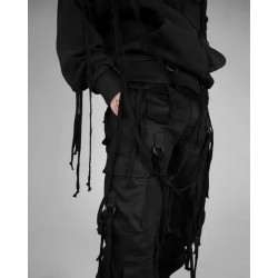 Multi Strings and Pockets Hip Hop Oversized Fast Drying Cargo Pants Men Black Tactical Outdoor Casual Long Trousers