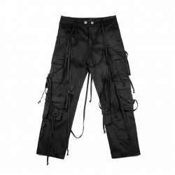 Multi Strings and Pockets Hip Hop Oversized Fast Drying Cargo Pants Men Black Tactical Outdoor Casual Long Trousers