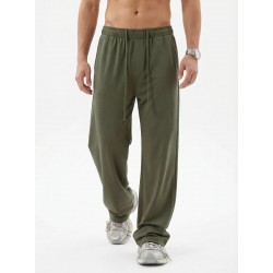 Solid Color Air Layer Fabric Basic Loose Straight-Leg Long Pants Sports Casual Drawstring Pants for Men Jun 20Money-back guarantee