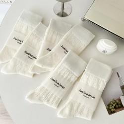Ins Style Cream White Girls' Medium Socks Spring and Summer Thin Mesh Breathable Pile Socks for Women