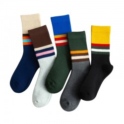 Retro Color Block Stripe Crew Socks, Multi-Pack Cotton Socks, Men's Casual Versatile Socks 21%