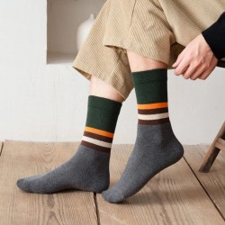 Retro Color Block Stripe Crew Socks, Multi-Pack Cotton Socks, Men's Casual Versatile Socks 21%