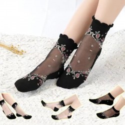 New Style Non-slip Cotton Bottom Summer Crew Ankle Socks Transparent Crystal Socks Thin Embroidery Socks for WomenFREE shippingLower priced than