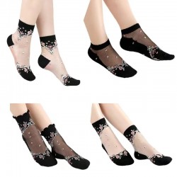 New Style Non-slip Cotton Bottom Summer Crew Ankle Socks Transparent Crystal Socks Thin Embroidery Socks for WomenFREE shippingLower priced than