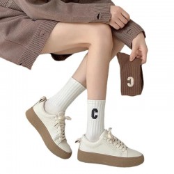 Women's Autumn Winter Crew Sports Socks Embroidered Letters Big C College Solid Design Style SockFREE shippingDelivery by Jun 07