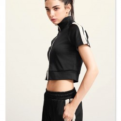 Women's Slim Fit Crop Top T-Shirts Solid Color Casual Stylish Eco-Friendly Zip up Lightweight Breathable T-shirts