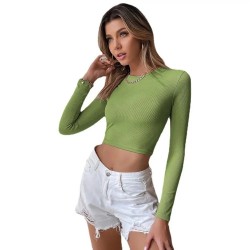 High Quality Women's Sexy Top Backless Long Sleeve Casual Short Style Fit Slim Knit Long Sleeved T-shirt Top