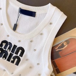 Plus Size Women's Breathable Casual Short Woven Camisole Vest Top with Sequin Letter Embroidery for Summer
