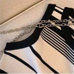 Fashion Comfortable Skin Friendly Knitted Lady Stripe T-shirt Wide Shoulder Strap Cross Shaped Women's Top