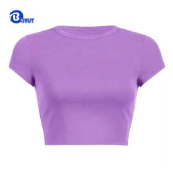 Female Tees Polyester Women's Crop Top Blank Plain Sexy Slim Fitted Tank Top Lady Casual Women T-shirts