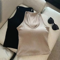 Summer Ladies Vest White Cotton Ribbed Women's Crop Tank Top Breathable Sleeveless Racerback Bow Collar Lace Feather Crop Top